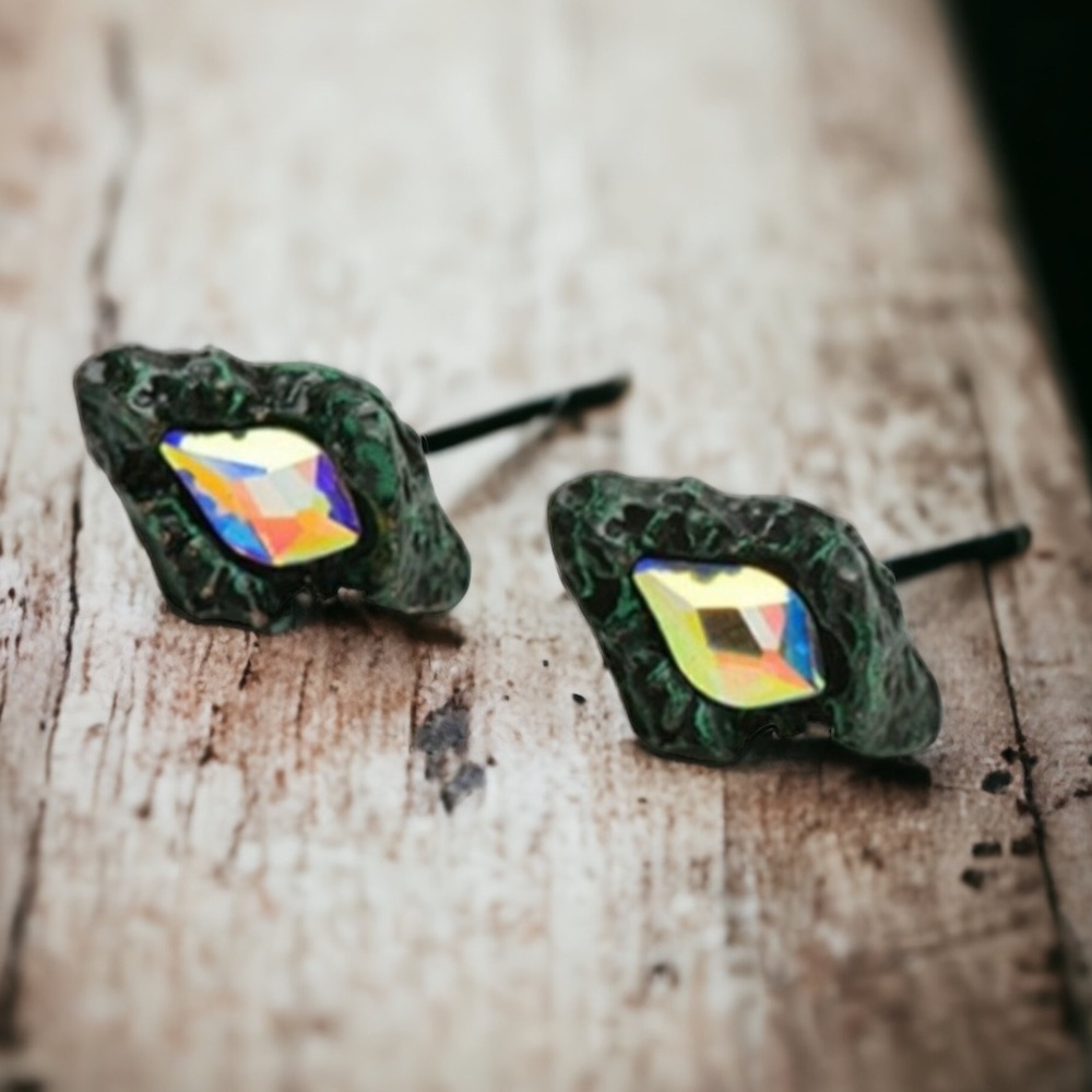 Meteorite Stud Earrings Patina